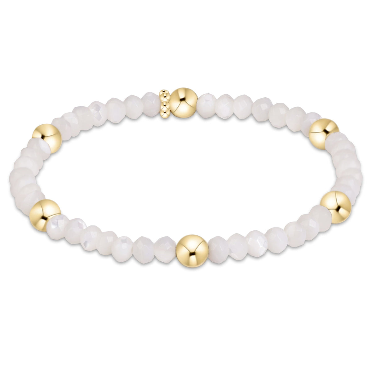 Presence Gemstone 4mm Bracelet featuring white mother of pearl beads and gold accents.