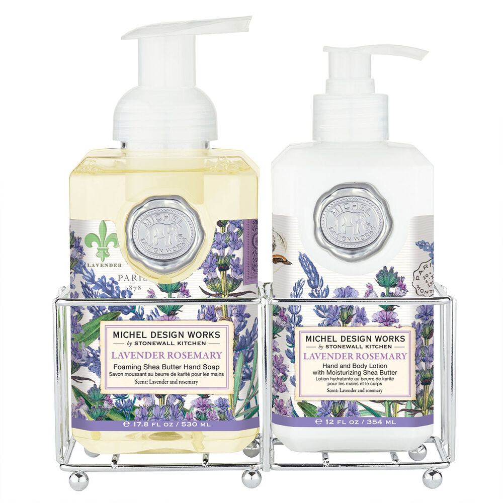 Hand Care Caddy containing foaming hand soap and lotion bottles.