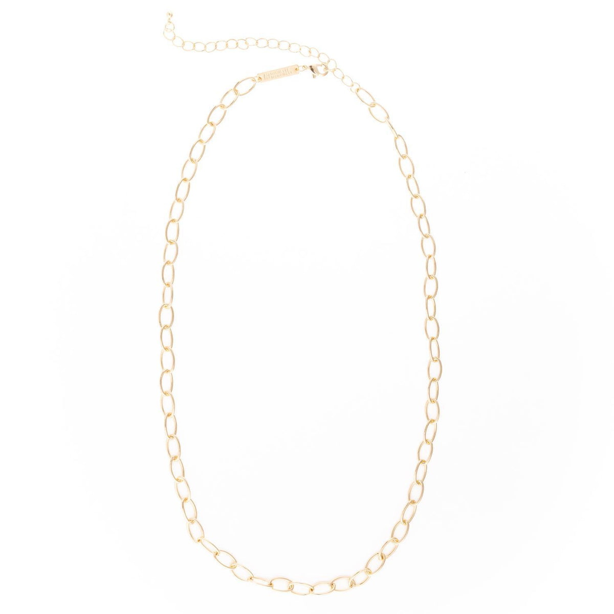 Anna Necklace: 18k gold plated oval link chain with a lobster clasp and extender.