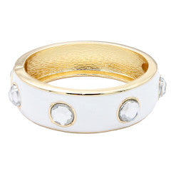 Gold plated hinged bangle bracelet with crystal accents