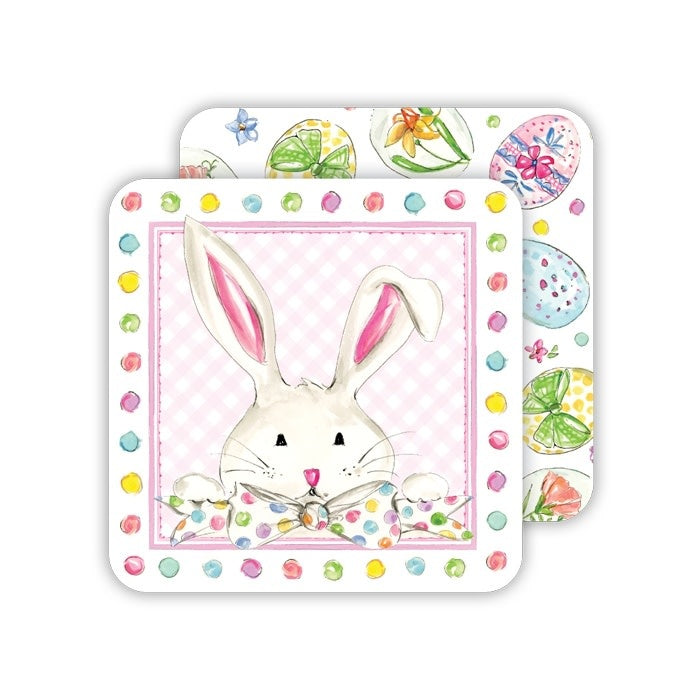 Reversible square coaster with coordinating patterns on both sides.