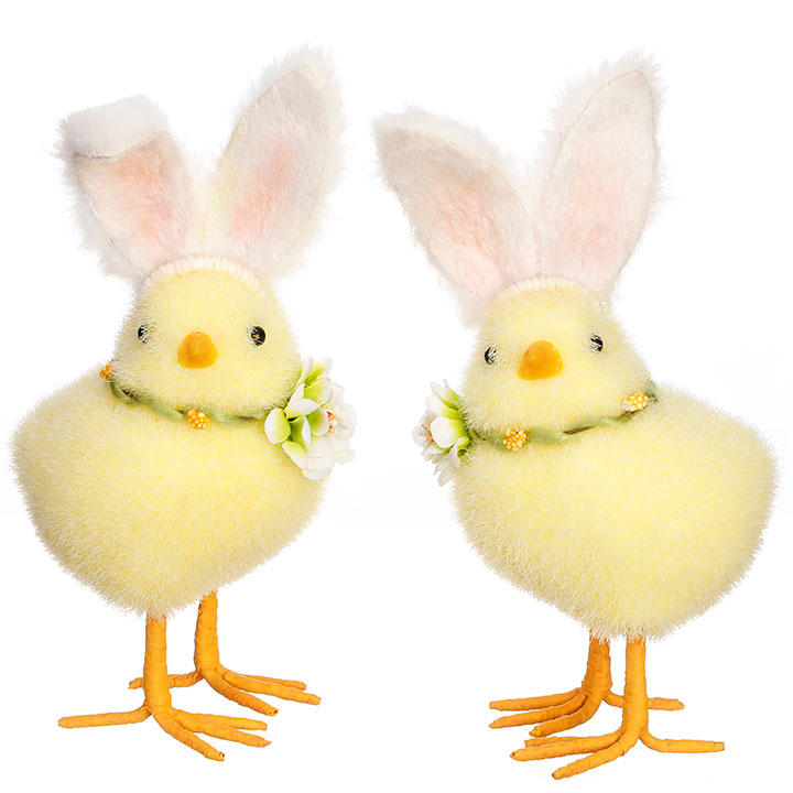 Foam home decor chick with rabbit ears in pastel colors