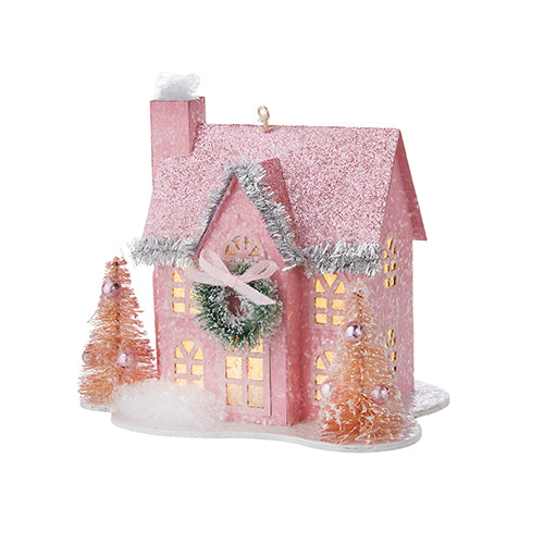 4.75-inch lighted paperboard house ornament with warm glow