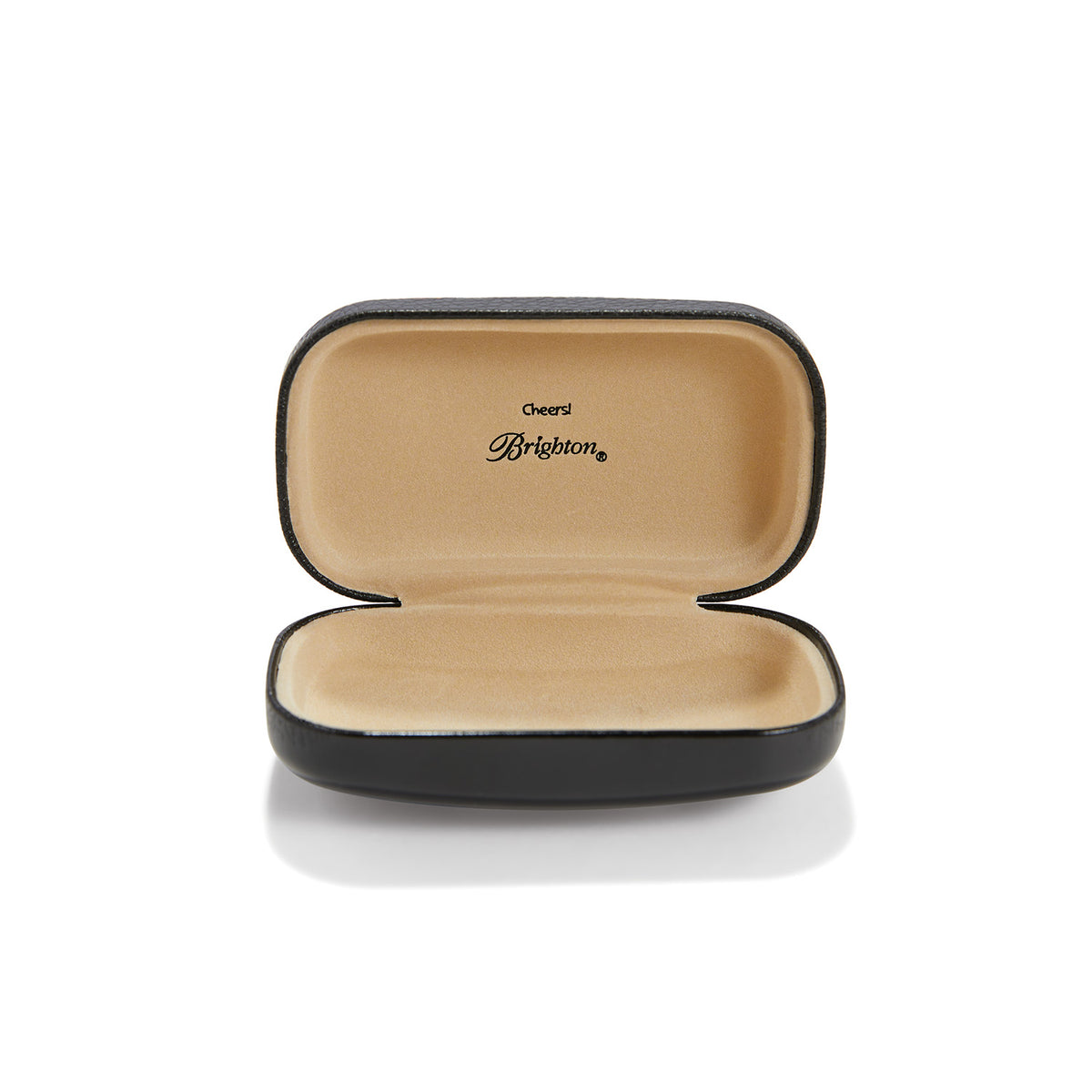 Open Fashionista Cover Girls Mini Box with black exterior and tan interior featuring Brighton logo.