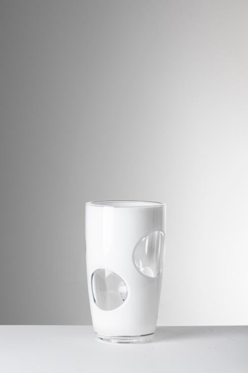 Fisheye Highball glass with a wide bowl shape, clear material, and handwash finish.