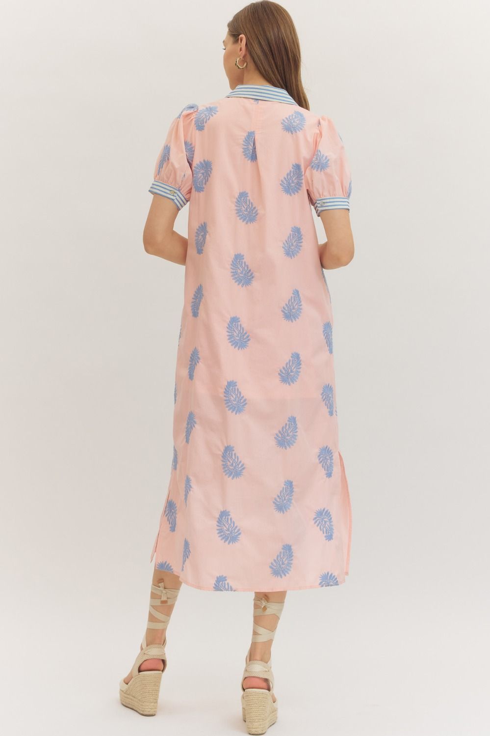 Nicole Embroidered Short Puff Sleeve Midi Dress