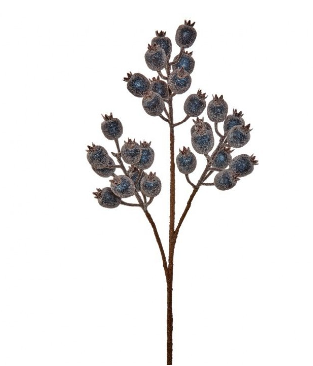 24-inch Icey Pomegranate Berry Spray with blue frosted berries on a brown stem.