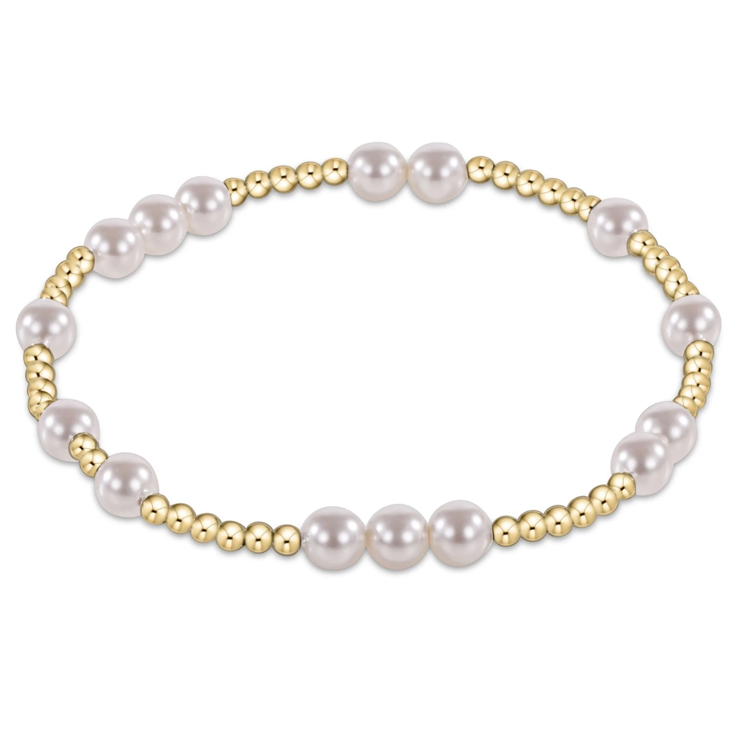Extends Hope Unwritten 5MM bead bracelet with 14kt gold-filled beads and white crystal pearls.