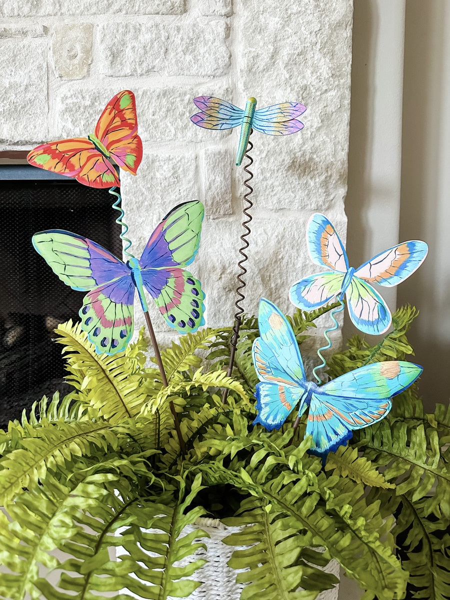 Artful Butterflies decorative stake featuring a colorful butterfly wing pattern on a slender silhouette.