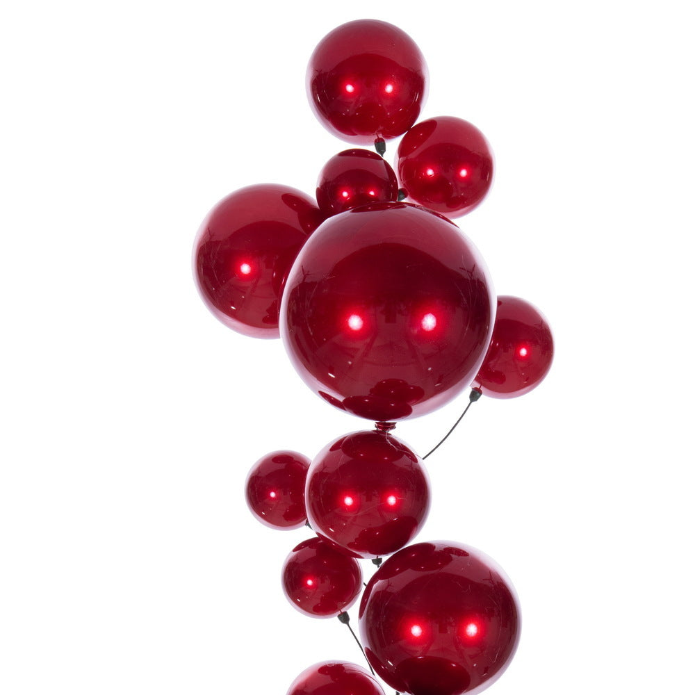 6-foot red ball branch garland with candy finish ornaments on a green spine.