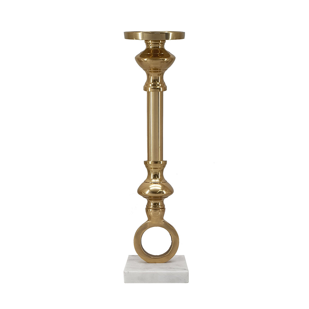 Tall aluminum pillar candle holder with marble base