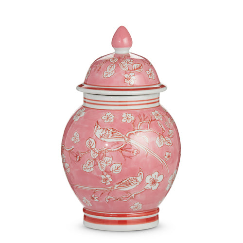 Clay ginger jar in pink with a cylindrical shape
