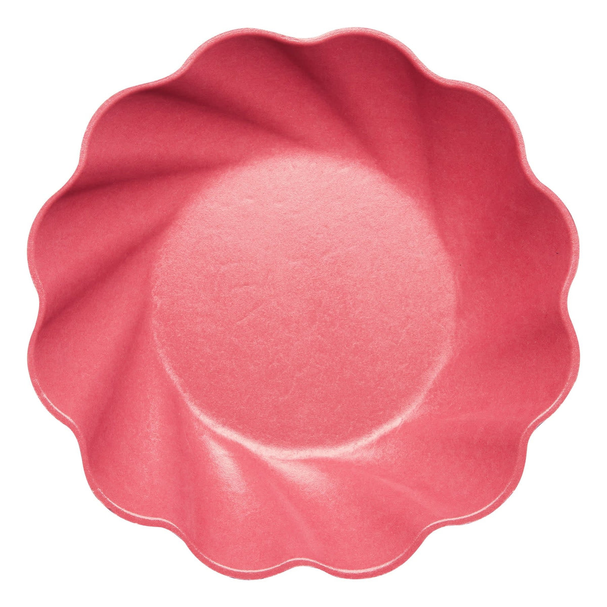 Berry-colored wavy eco salad plate made from bamboo fiber blend.