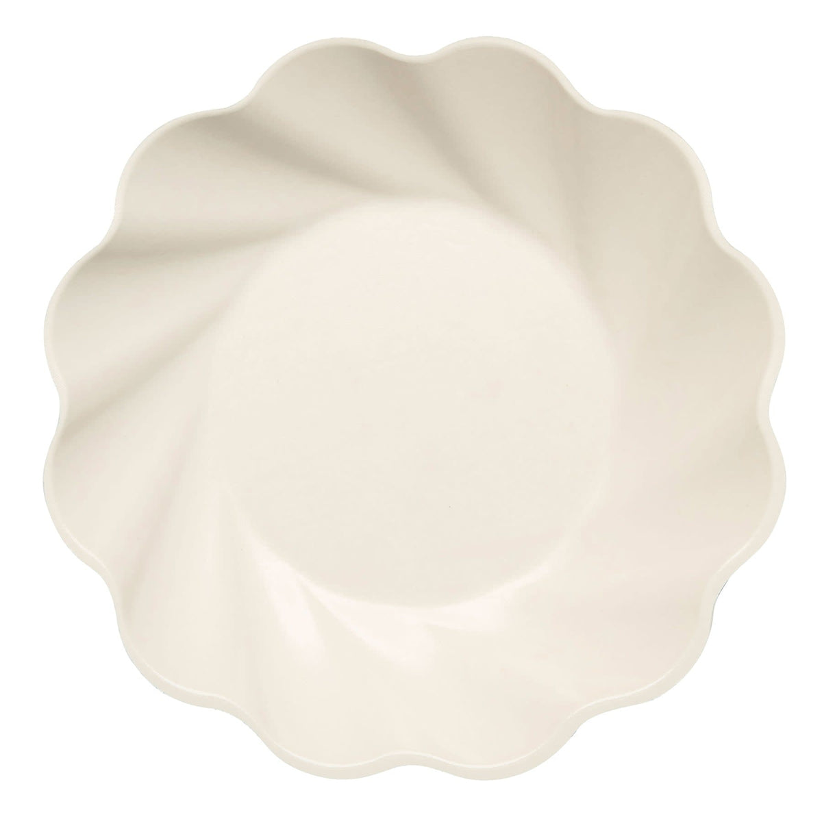 Cream-colored wavy eco-salad plate made from bamboo fiber blend
