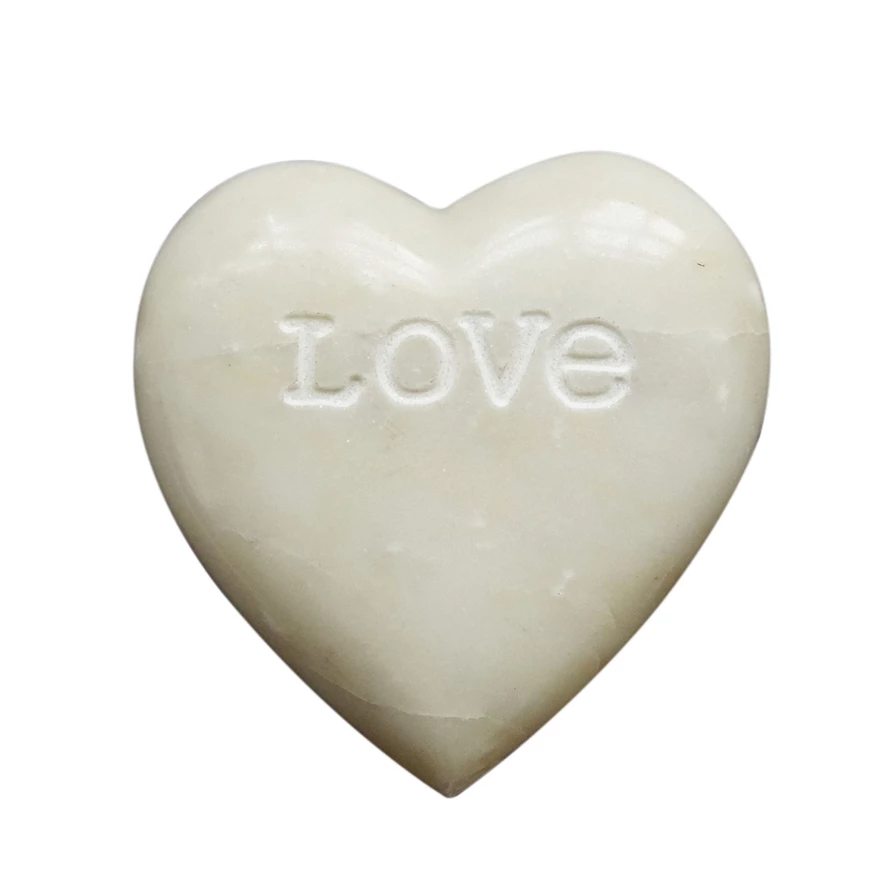 Soapstone heart sculpture with engraved Love text