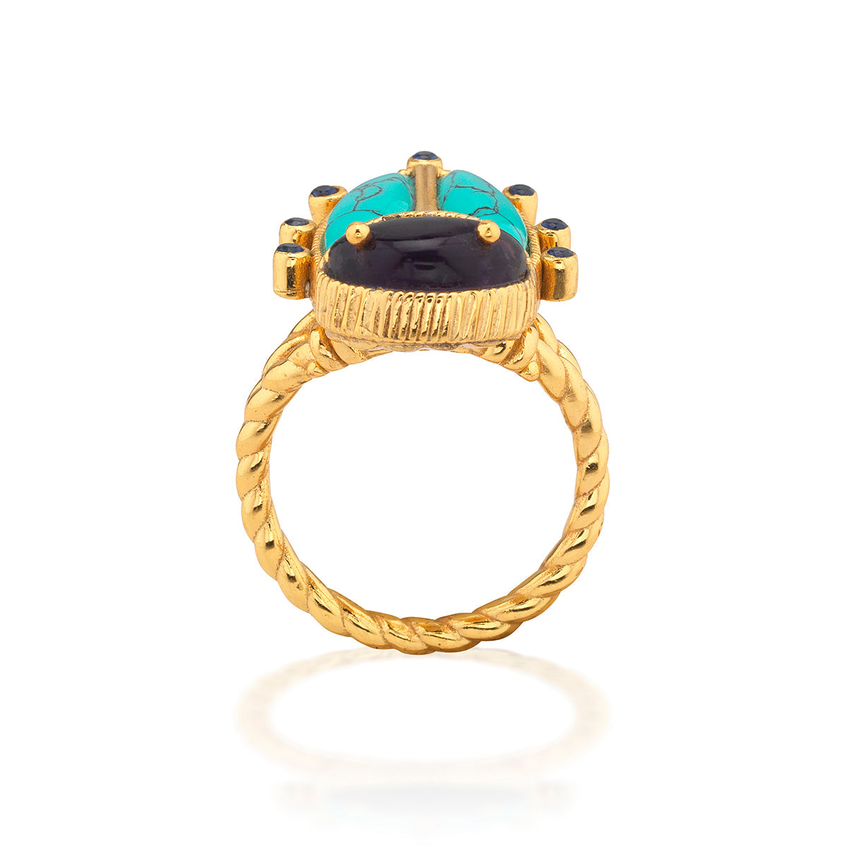 Scarab Grande ring in gold-plated brass featuring a detailed scarab beetle silhouette on the band.