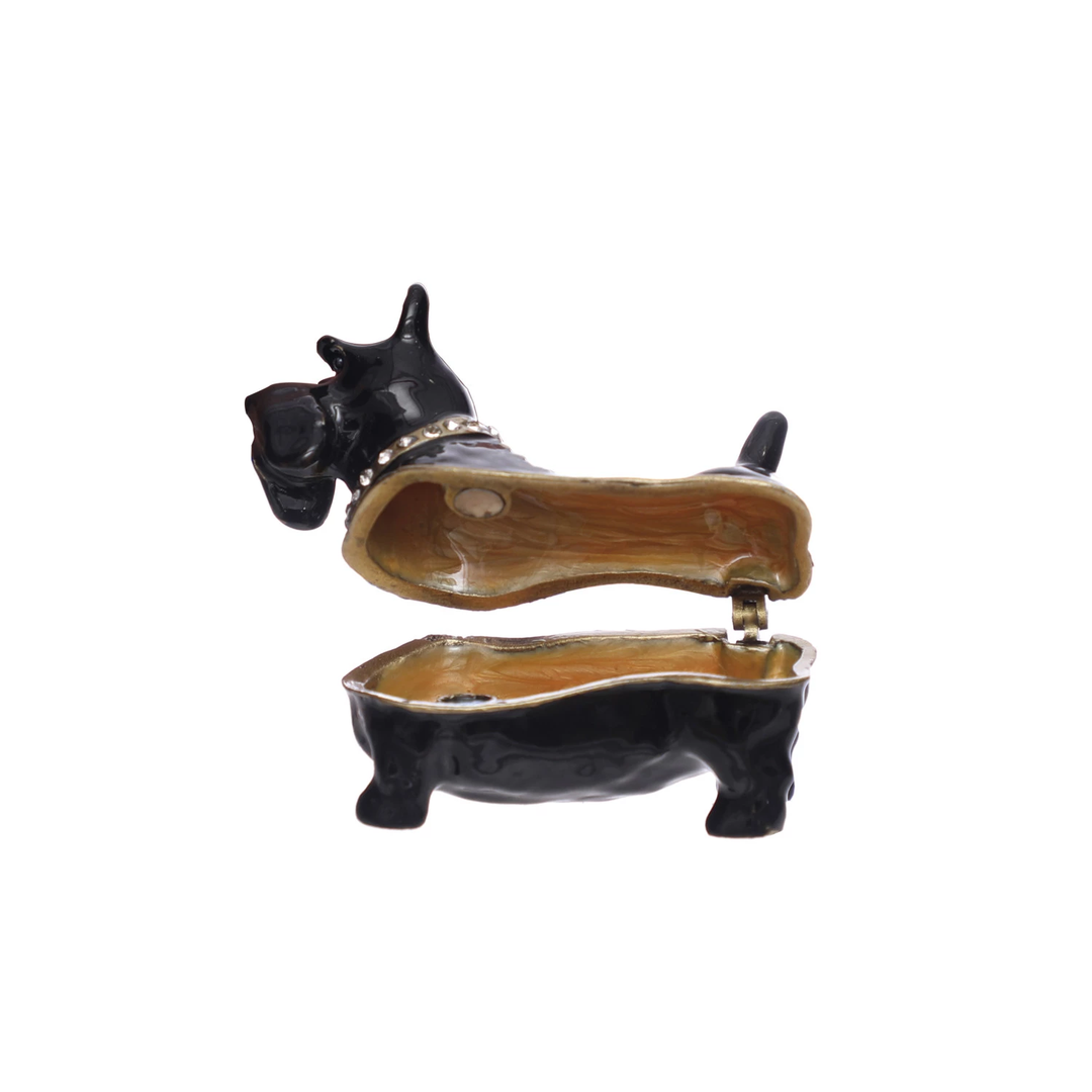 Enameled Metal Scottie Shaped Trinket Box w/ Jewels, Gold Finish & Black