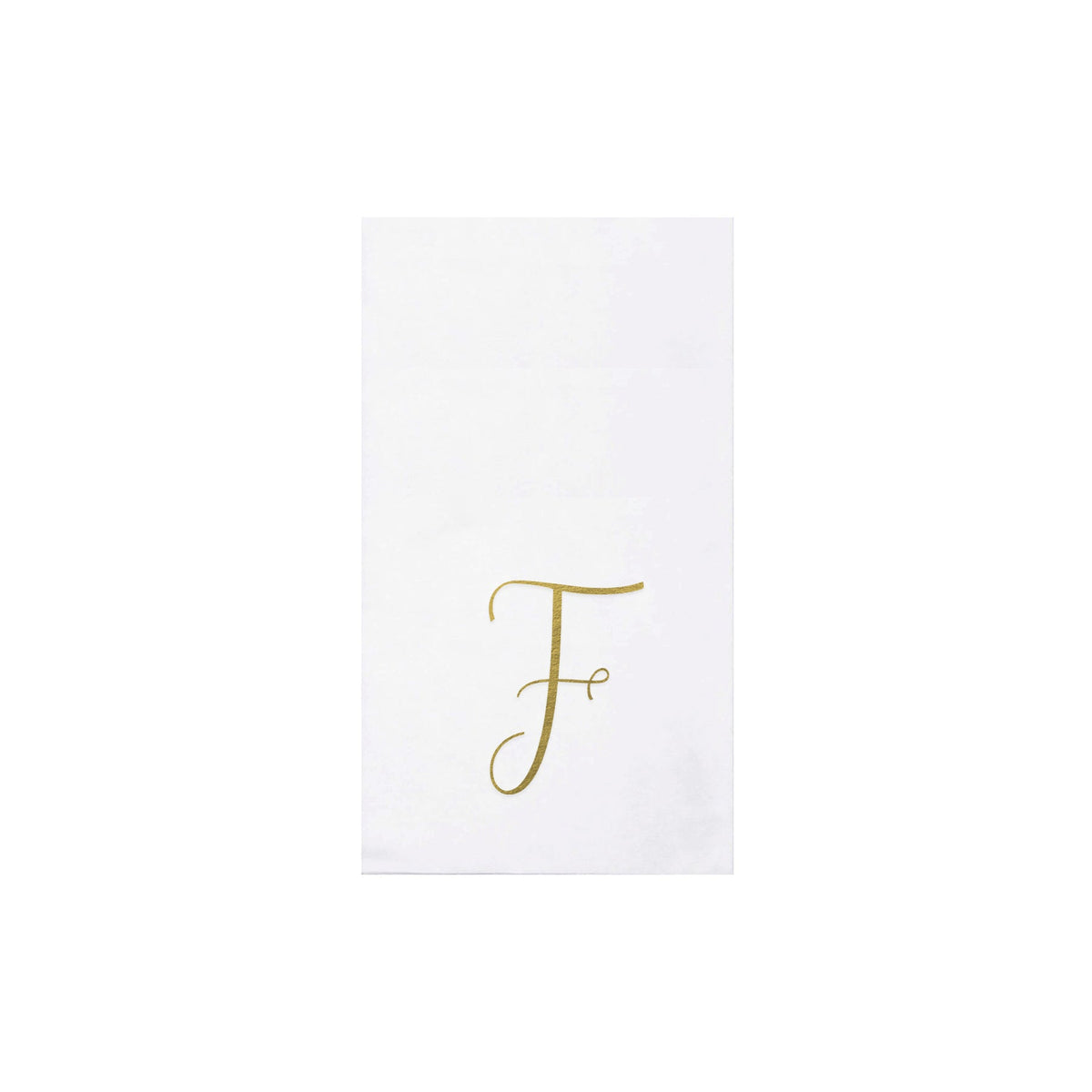 Folded gold monogram guest towels made from spunlace material.