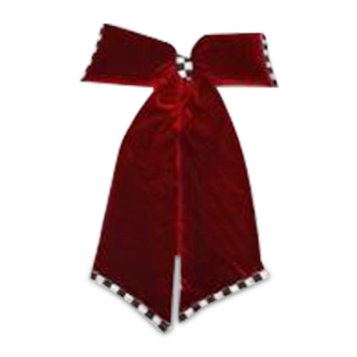 Red velvet jumbo bow with black and white checkered trim on the edges and center knot.