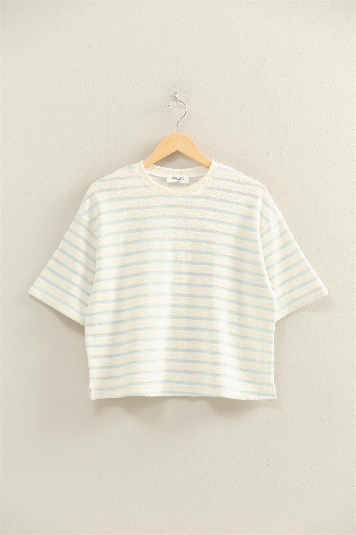 Terry striped short sleeve crew neck top in boxy fit with side slits