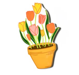 Ceramic mini attachment featuring a potted plant with colorful tulips in yellow, orange, and pink.