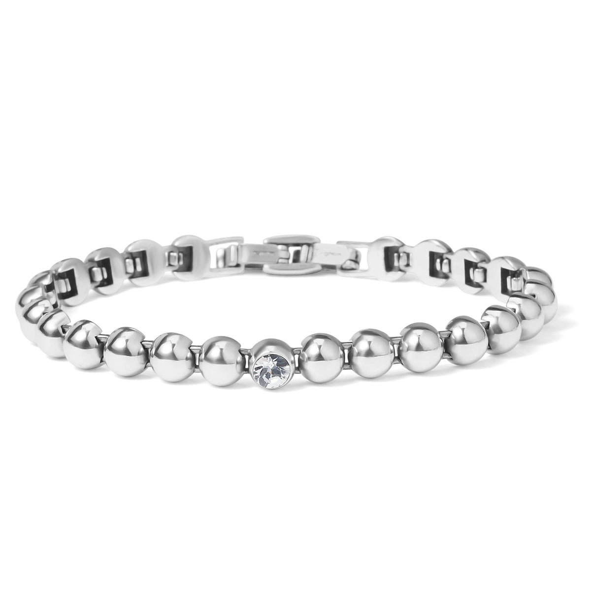 Silver plated fold-over bracelet with fine quality crystal accents