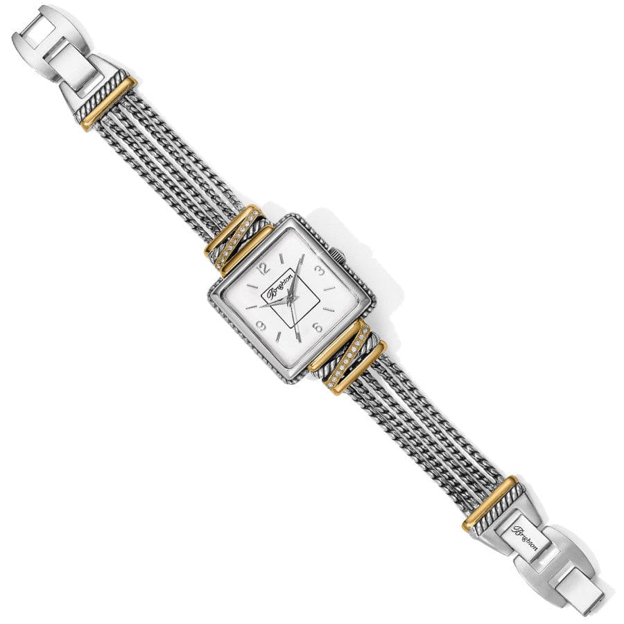 Neptune's Rings Watch with a square face, two-tone silver and gold finish, and crystal accents.