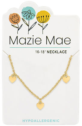 Gold multi-dangle heart necklace with secure clasp closure
