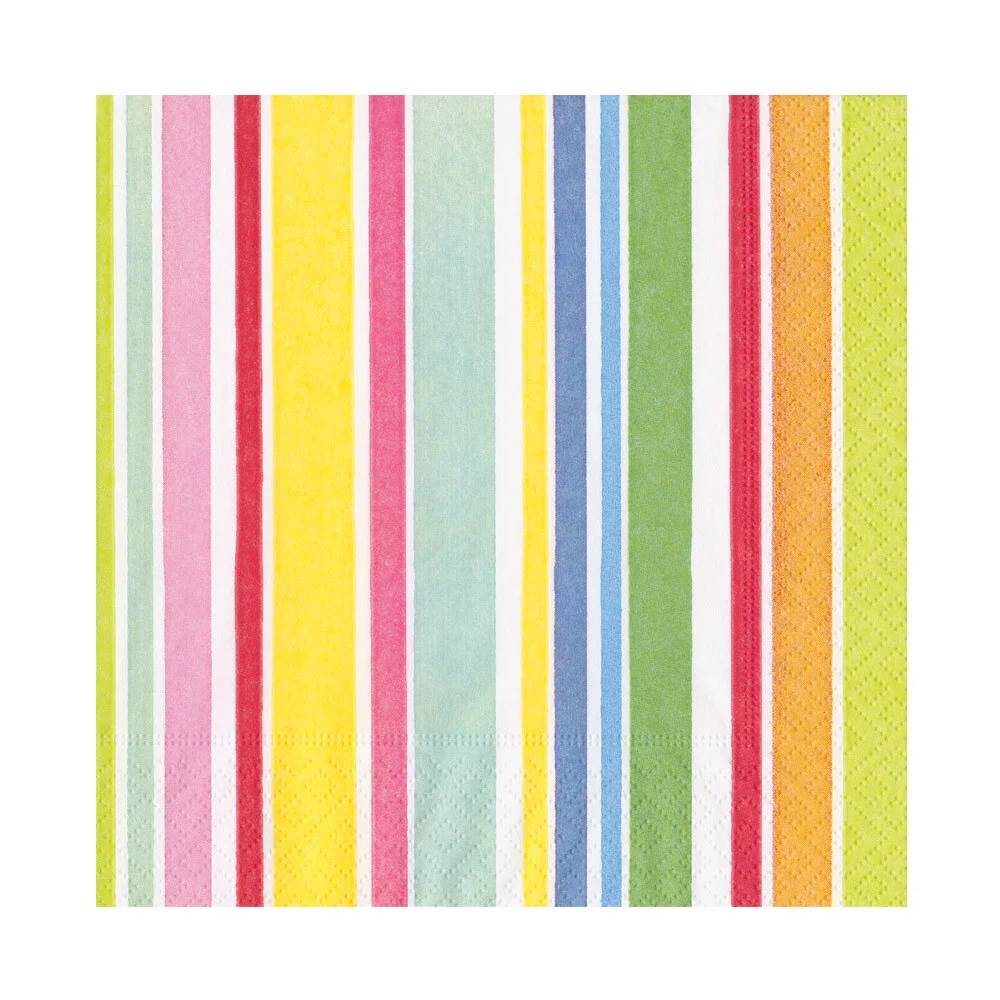 Cabana Stripe Bright Luncheon Napkin featuring colorful vertical stripes in pink, yellow, and green.