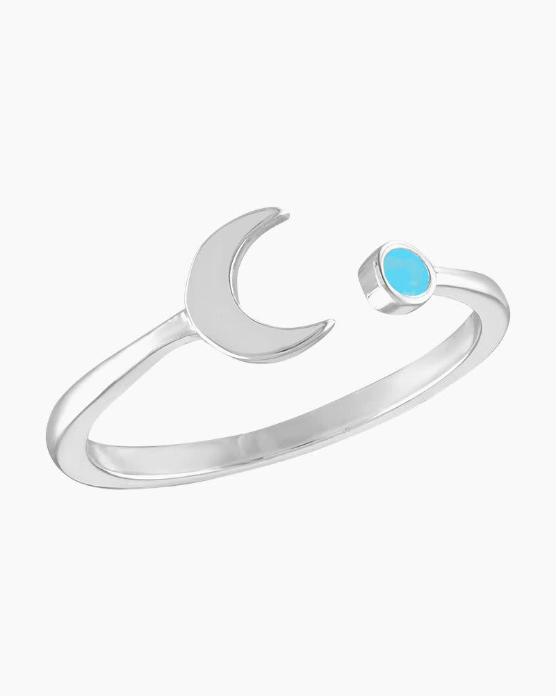 Open Moon & Pacific Opal Stack Ring in silver metal with a central oval opal stone and open band design.