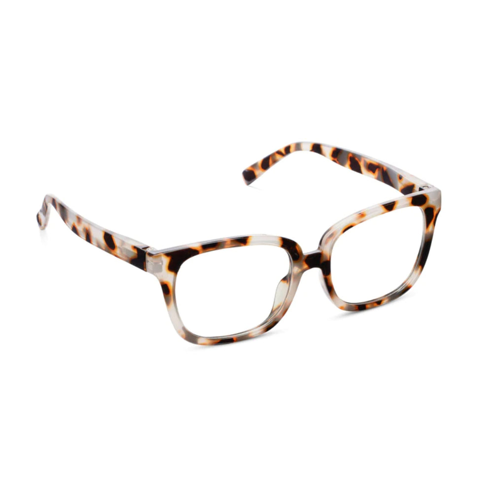 Impromptu square blue light glasses in a light tortoiseshell pattern with clear lenses.
