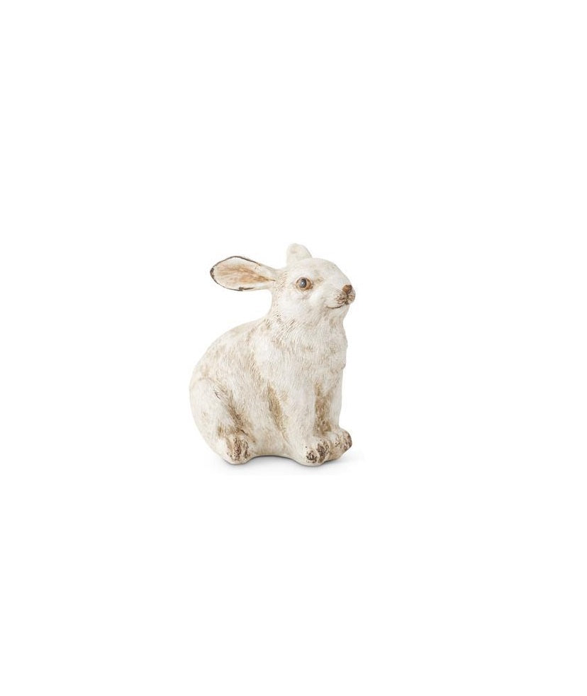 Three small gray polyresin bunny figurines with a smooth finish.