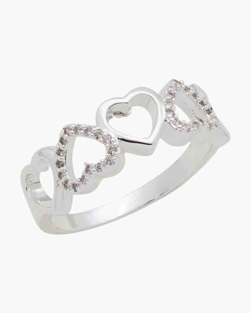 Silver heart-shaped stack ring with sparkling cubic zirconia stones