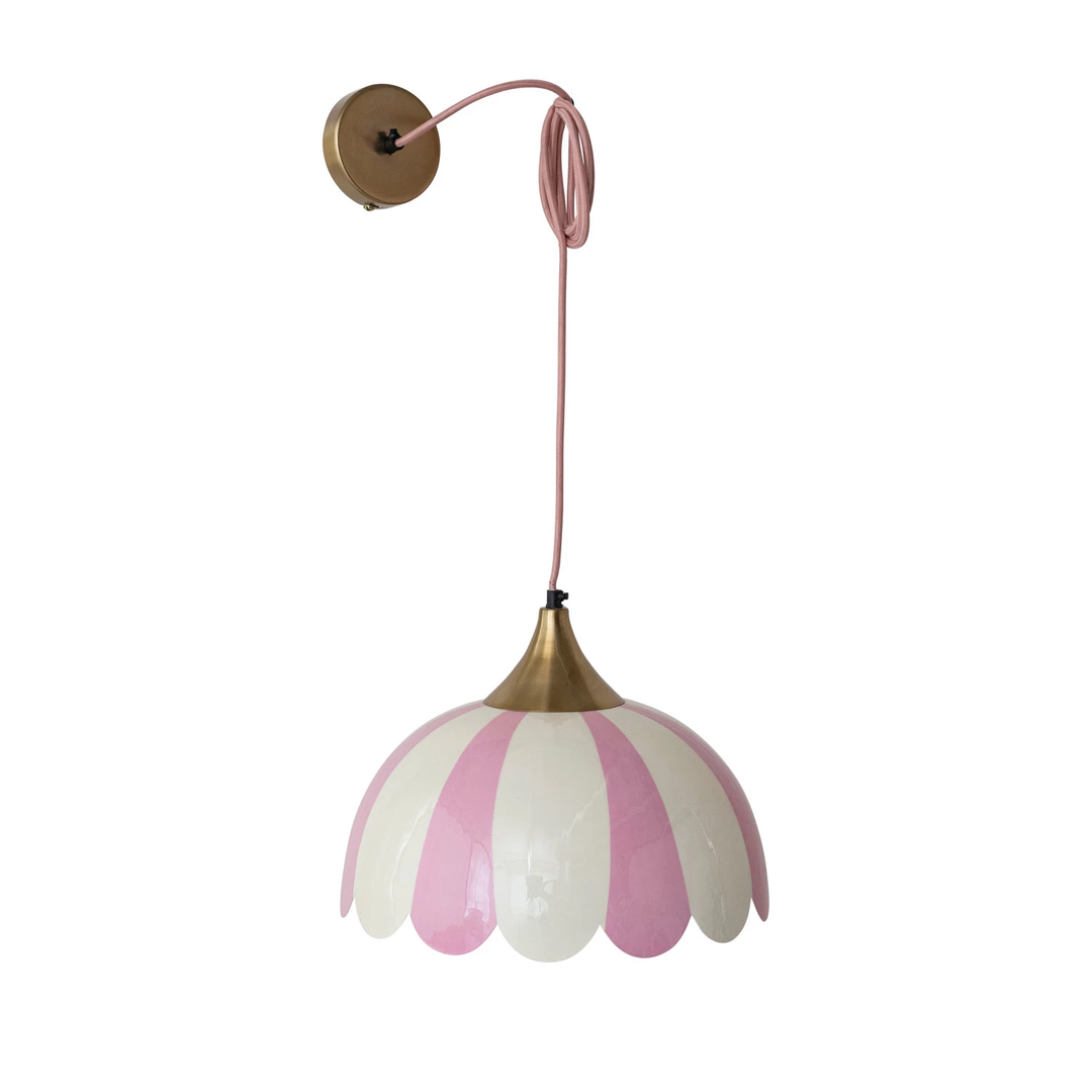 Enameled Metal Scalloped Striped Pendant Lamp