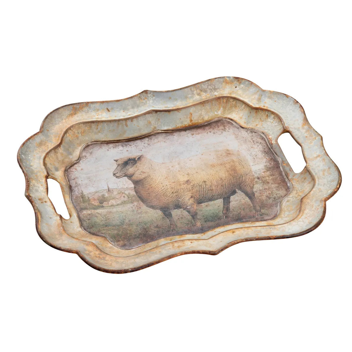 Vintage sheep tray made of aged paper with plastic finish