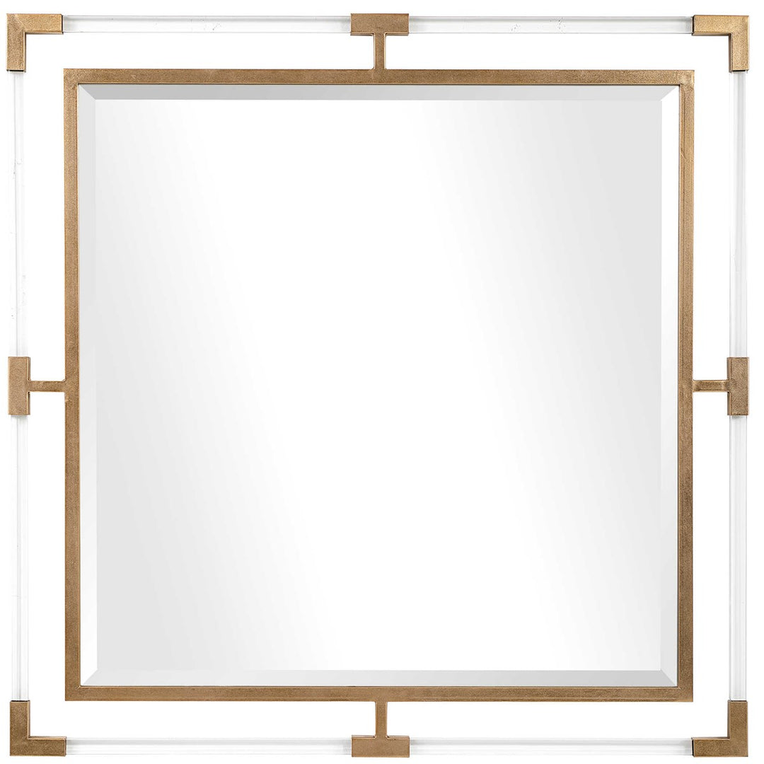 Square gold-finished mirror with a simple frame