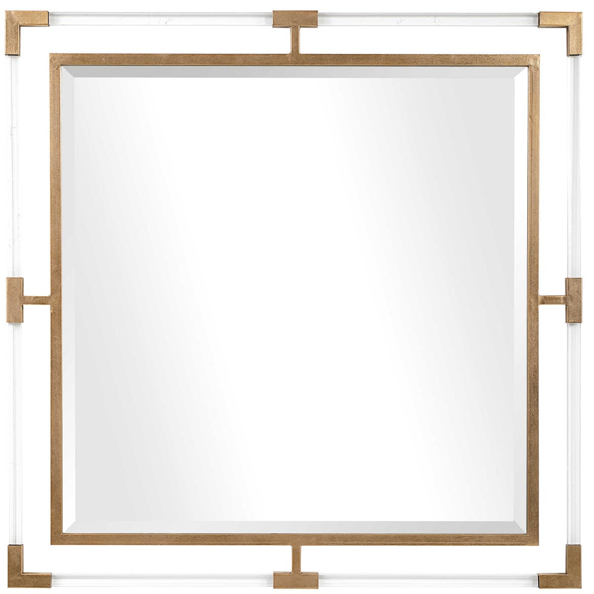 Square gold-finished mirror with a simple frame