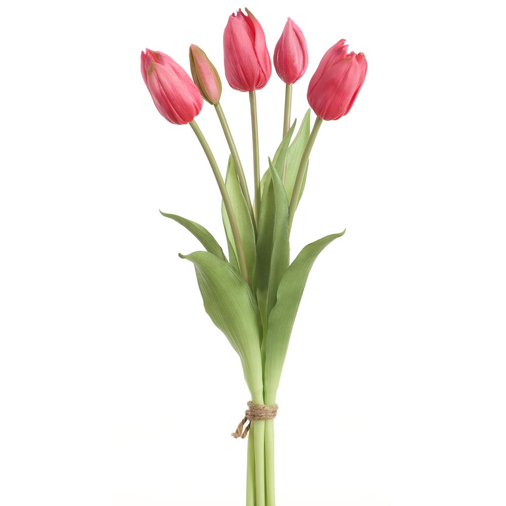 Dutch tulip bouquet with realistic plastic petals on a metal wire stem structure.