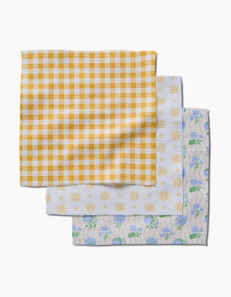 Set of waffle weave washcloths with single-sided prints and hang loops