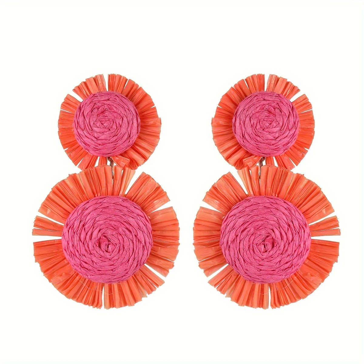 Boho-chic raffia dangle earrings with a sunflower motif