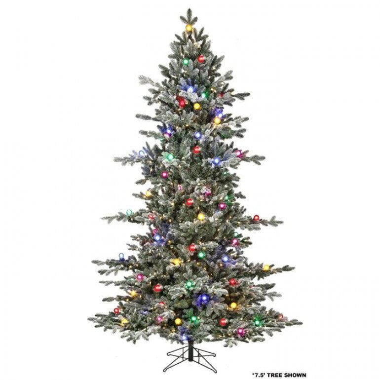 9-foot Epled candied sparkle tree with a whimsical silhouette featuring silver glitter accents and warm white lights.