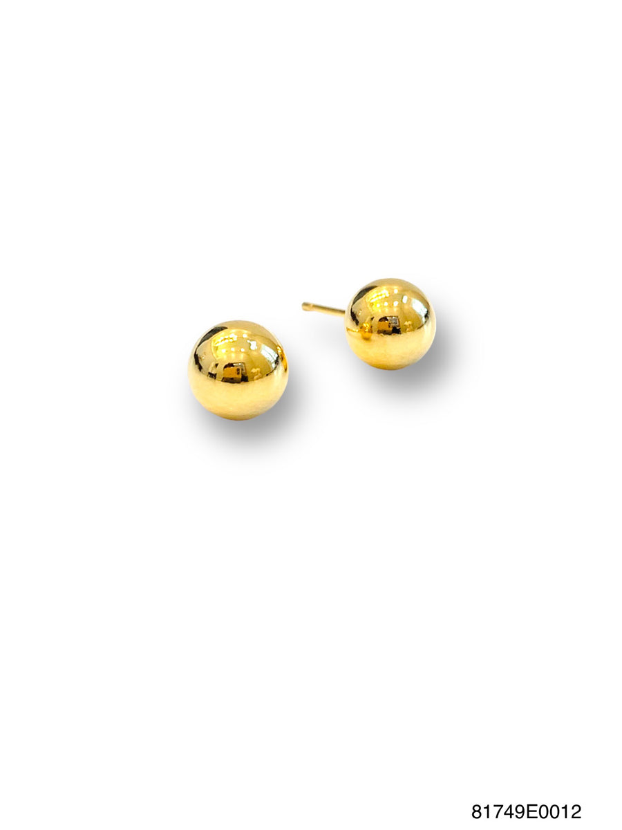 A pair of polished gold Lily Ball Stud Earrings on a white background.