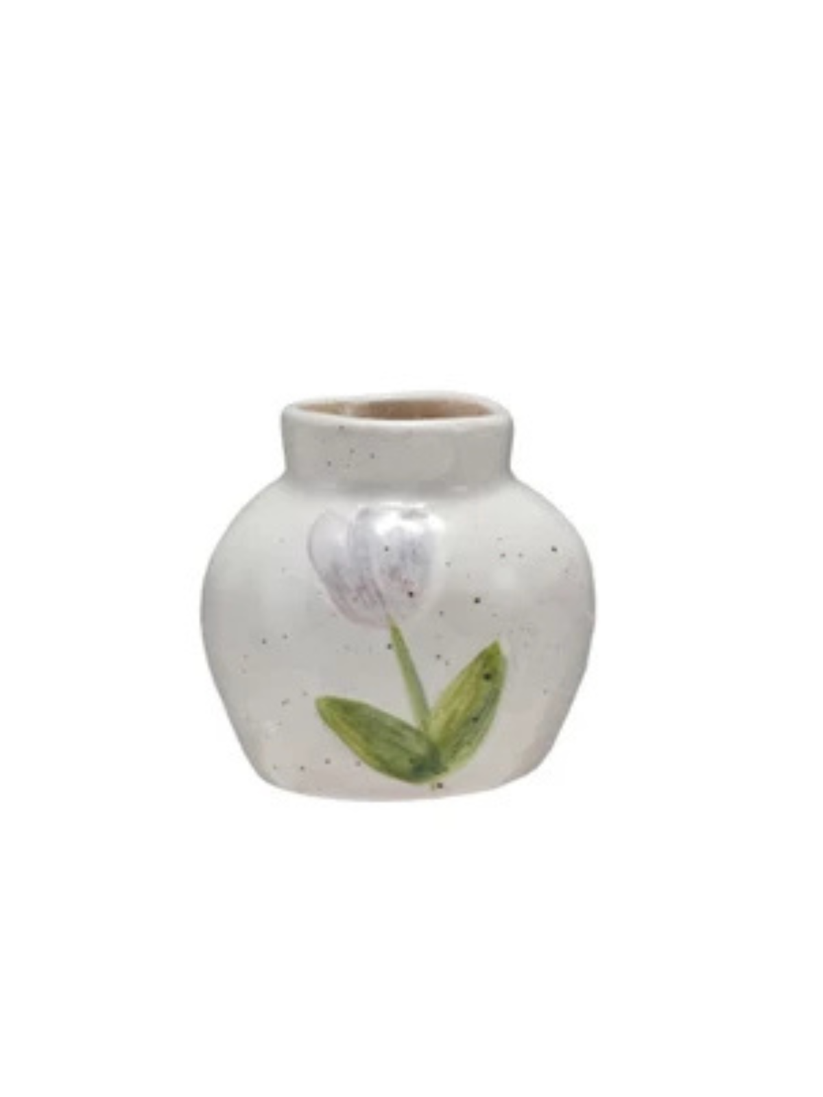 Hand-painted stoneware vase with floral motif in earthy tones