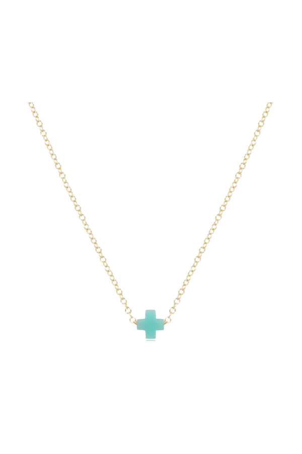Gold-filled EGirl Signature Cross necklace on a small 14-inch chain.