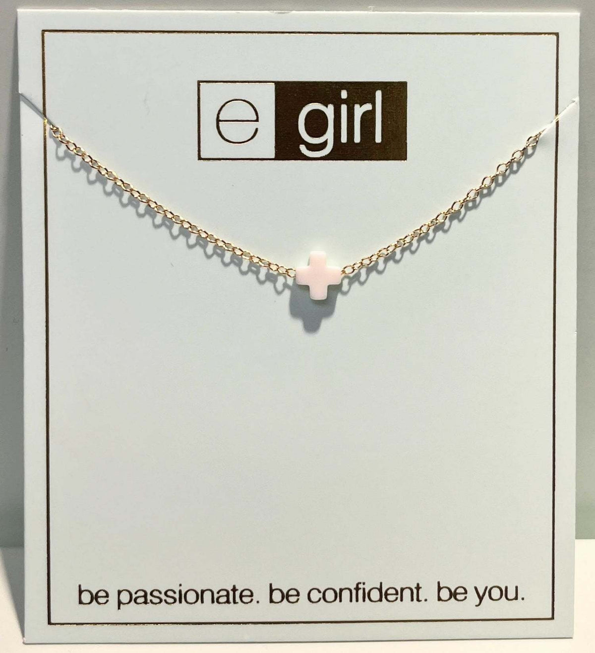 Gold-filled EGirl signature cross pendant on a 14-inch chain necklace.