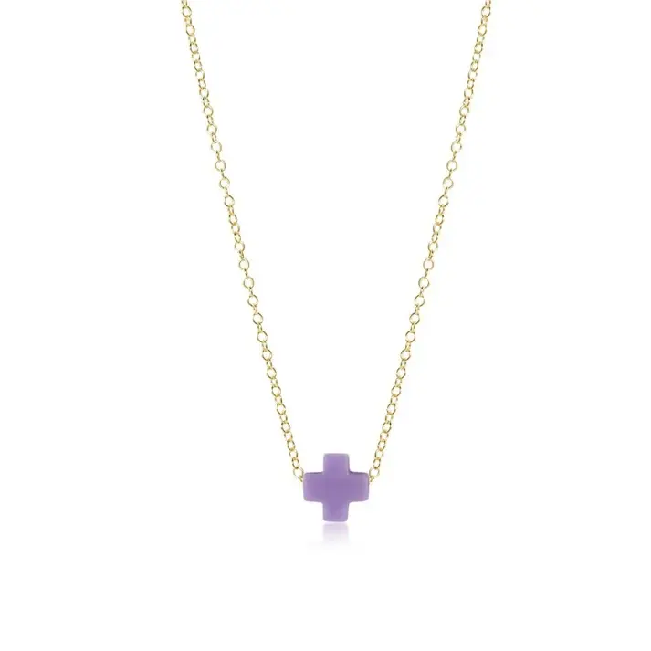 Gold-filled EGirl Signature Cross necklace on a small 14-inch chain.
