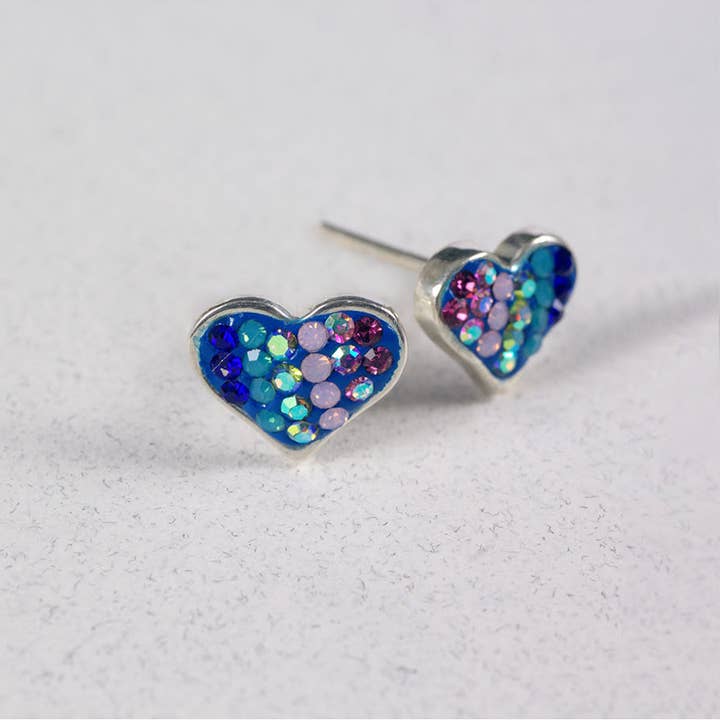 Sterling silver heart post earrings featuring Austrian crystals.