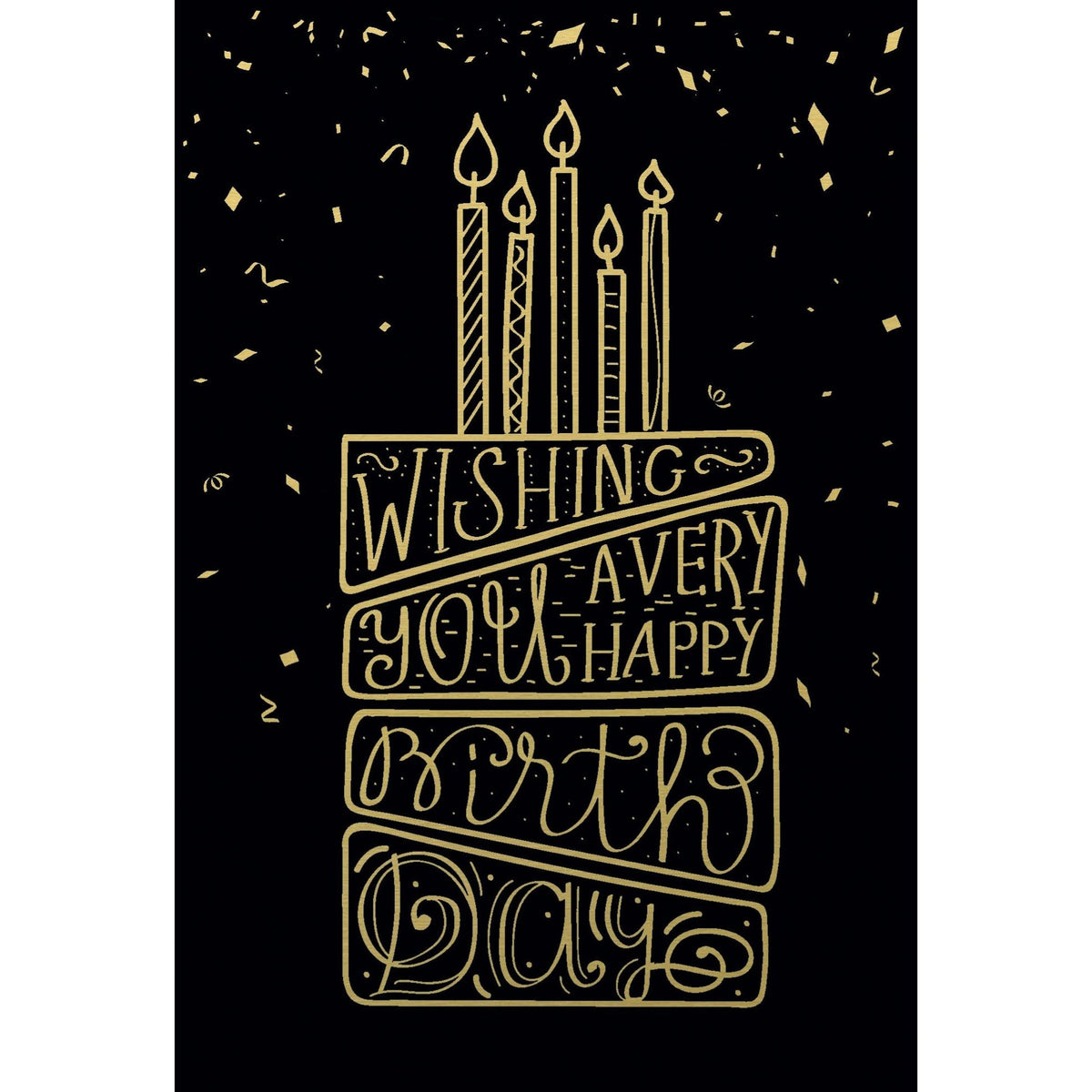 Birthday foil cake with golden finish featuring 'Wishing You A Very Happy Birthday' outside text and an inner message about shining bright.