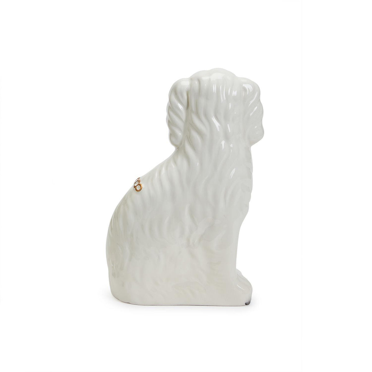 Ceramic Staffordshire dog statue in neutral white with a classic standing silhouette.