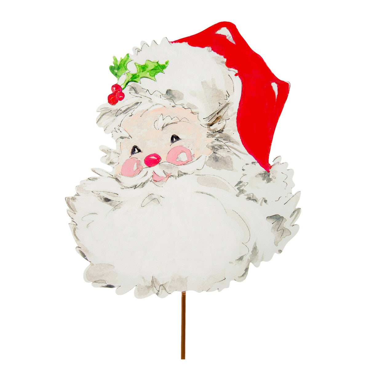 Red plastic Christmas tree stake with a Santa face design